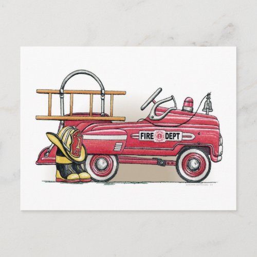 Fire Truck Pedal Car Postcard