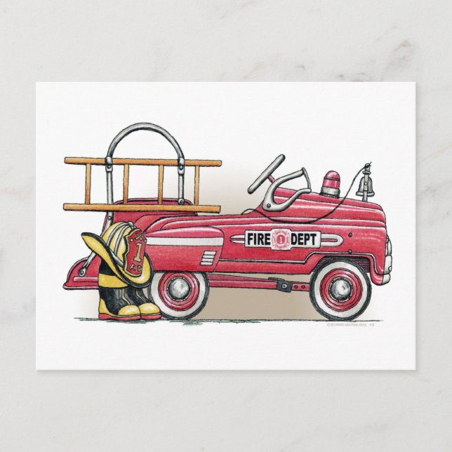 Fire Truck Pedal Car Postcard (Front)