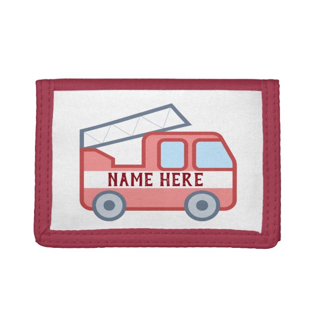 Fire Truck Personalize Customize Fun Red Trifold Wallet (Front)