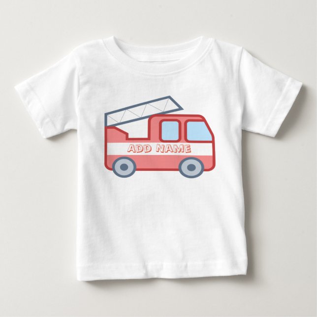 Fire Truck Personalize With Name Baby T-Shirt (Front)