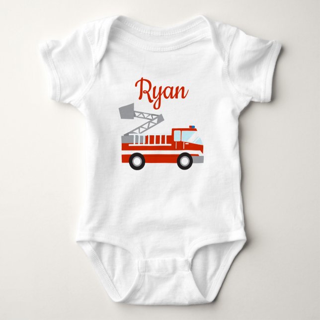 Fire Truck Personalized Baby Bodysuit (Front)
