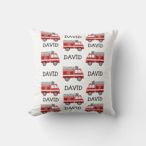 Fire Truck Personalized Baby Name Firefighter Throw Pillow