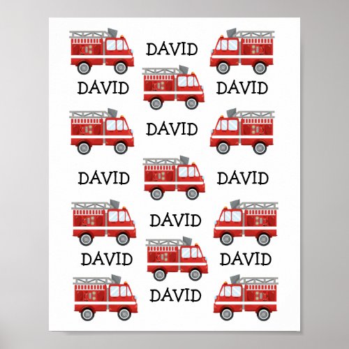 Fire Truck Personalized Baby Name Nursery Wall Art