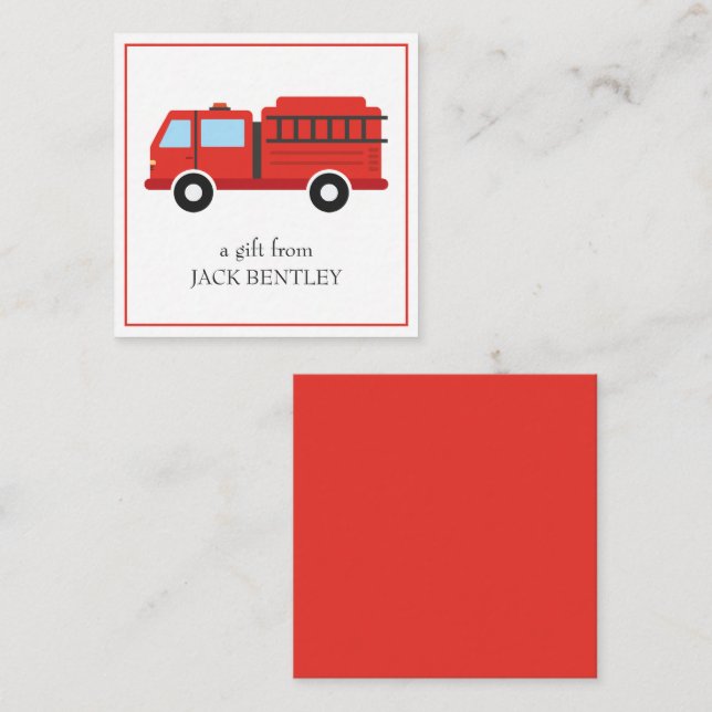 Fire Truck Personalized Gift Enclosure Cards (Front/Back)