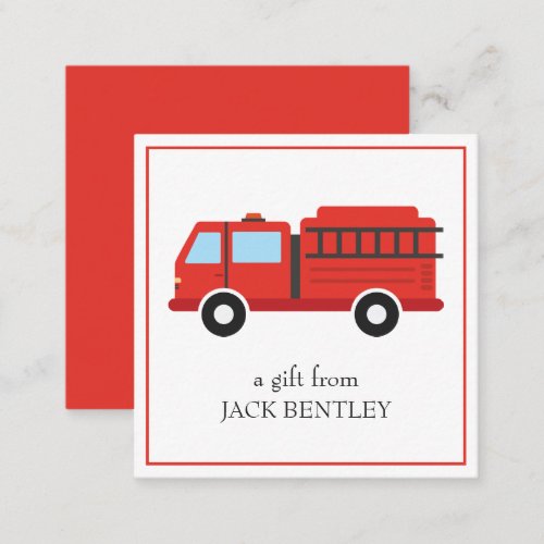 Fire Truck Personalized Gift Enclosure Cards