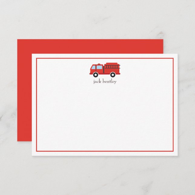 Fire Truck Personalized Note Cards (Front/Back)