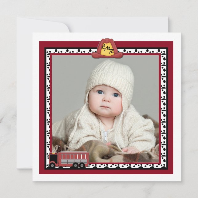 Fire Truck - Photo Birth Announcement (Front)