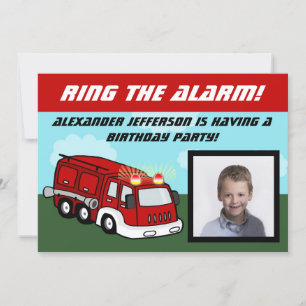 Fire Truck Photo Birthday Party Invitations