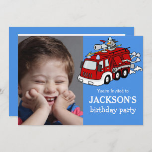 Fire Truck Photo Custom Birthday Invitation, Boy Invitation