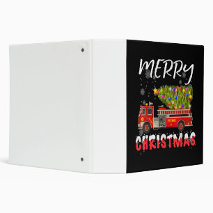 Fire Truck Pine Tree Firefighter Christmas Family 3 Ring Binder