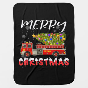 Fire Truck Pine Tree Firefighter Christmas Family Baby Blanket