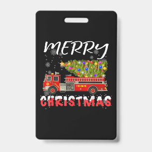 Fire Truck Pine Tree Firefighter Christmas Family Badge