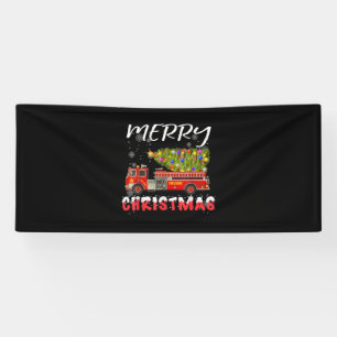 Fire Truck Pine Tree Firefighter Christmas Family Banner