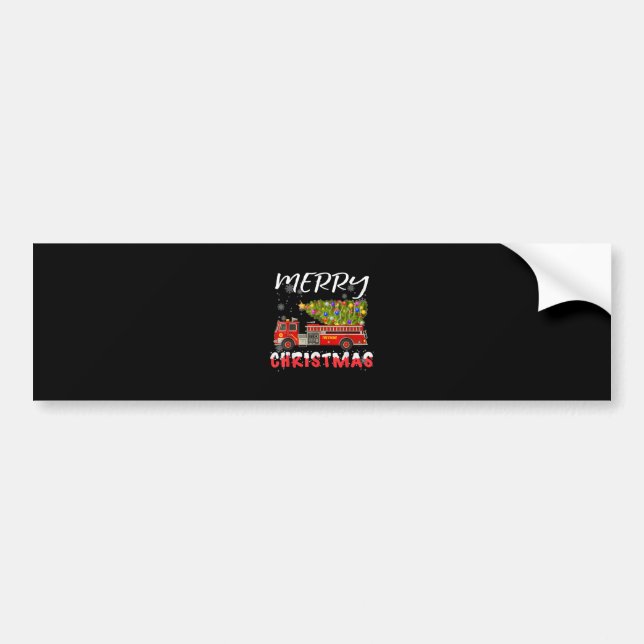 Fire Truck Pine Tree Firefighter Christmas Family Bumper Sticker (Front)