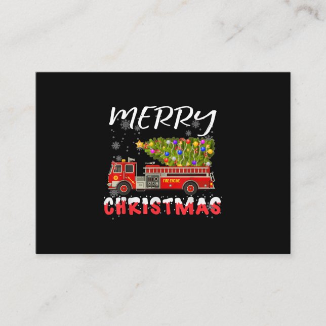Fire Truck Pine Tree Firefighter Christmas Family Business Card (Front)