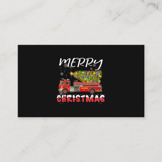 Fire Truck Pine Tree Firefighter Christmas Family Business Card (Front)