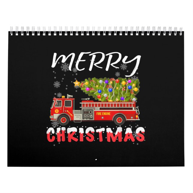 Fire Truck Pine Tree Firefighter Christmas Family Calendar (Cover)