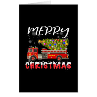 Fire Truck Pine Tree Firefighter Christmas Family Card