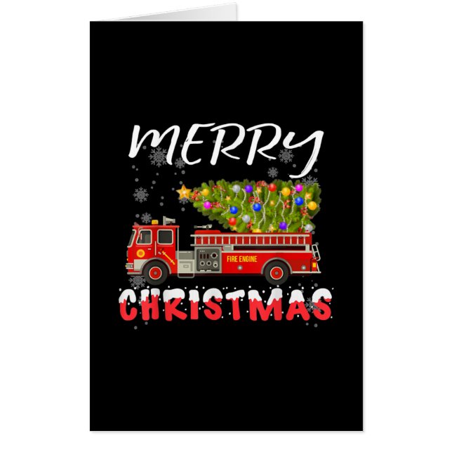 Fire Truck Pine Tree Firefighter Christmas Family Card (Front)