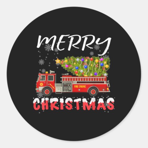 Fire Truck Pine Tree Firefighter Christmas Family Classic Round Sticker