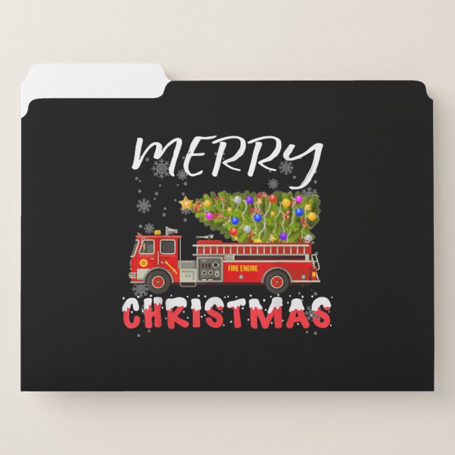 Fire Truck Pine Tree Firefighter Christmas Family File Folder (Front Left)
