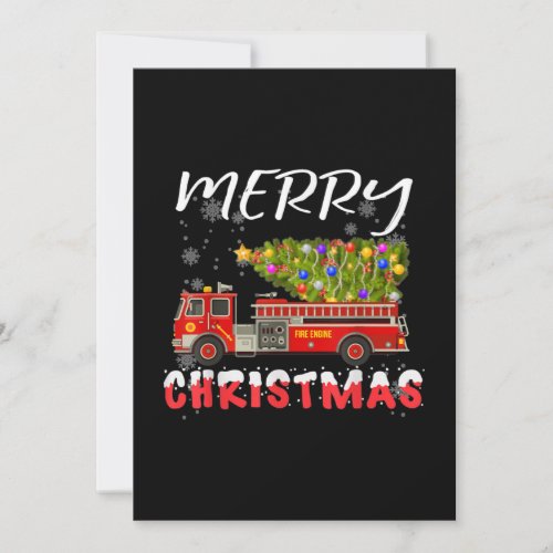 Fire Truck Pine Tree Firefighter Christmas Family Holiday Card