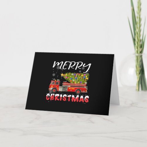 Fire Truck Pine Tree Firefighter Christmas Family Holiday Card