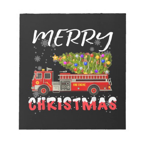 Fire Truck Pine Tree Firefighter Christmas Family Notepad