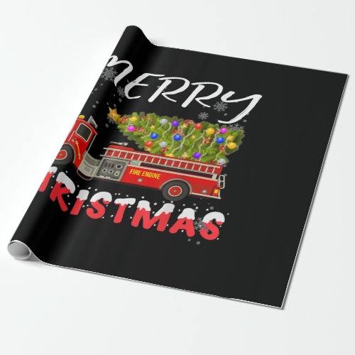 Fire Truck Pine Tree Firefighter Christmas Family Wrapping Paper