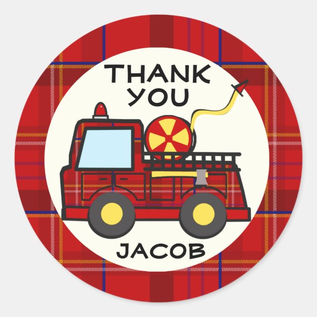 Fire Truck Plaid Classic Round Sticker (Front)