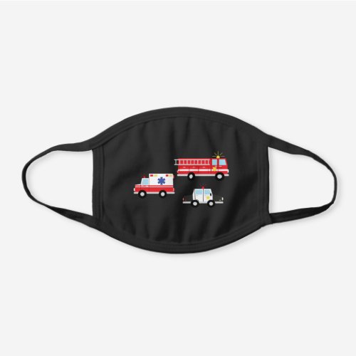 Fire Truck Police Ambulance Emergency Vehicles Black Cotton Face Mask