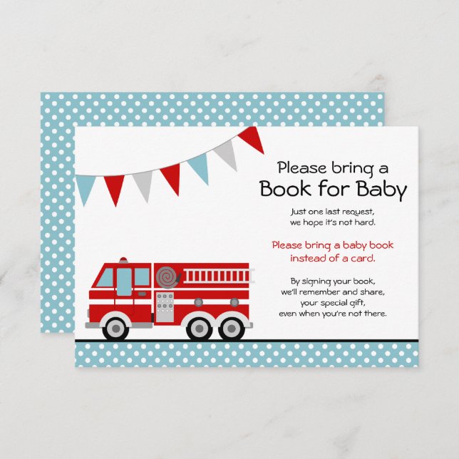 Fire Truck Polka Dot Baby Shower Bring a Book Invitation (Front/Back)
