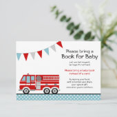 Fire Truck Polka Dot Baby Shower Bring a Book Invitation (Standing Front)
