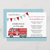 Fire Truck Polka Dot Banner Boy Baby Shower Invitation (Front/Back)