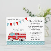 Fire Truck Polka Dot Banner Boy Birthday Party Invitation (Standing Front)