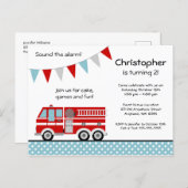 Fire Truck Polka Dot Banner Boy Birthday Party Invitation Postcard (Front/Back)