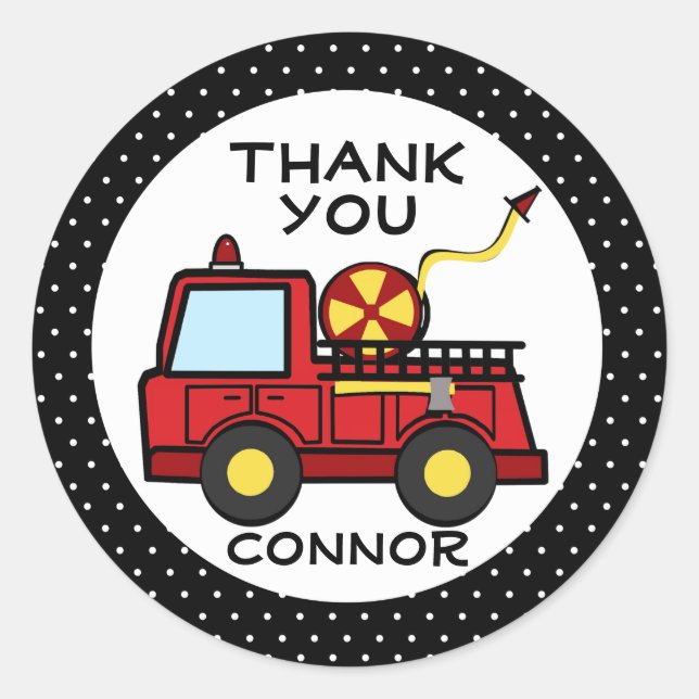 Fire Truck Polka Dots Classic Round Sticker (Front)