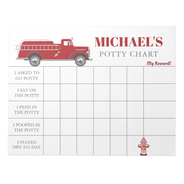 Fire Truck Potty Chart Personalized Name & Tasks Notepad (Front)