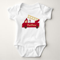 Fire Truck Puppy Personalized Baby Creeper T-Shirt
