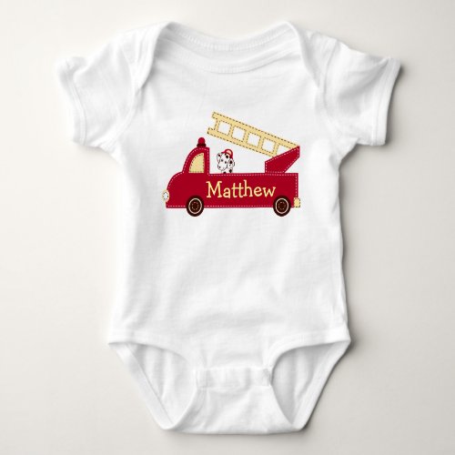 Fire Truck Puppy Personalized Baby Creeper T_Shirt