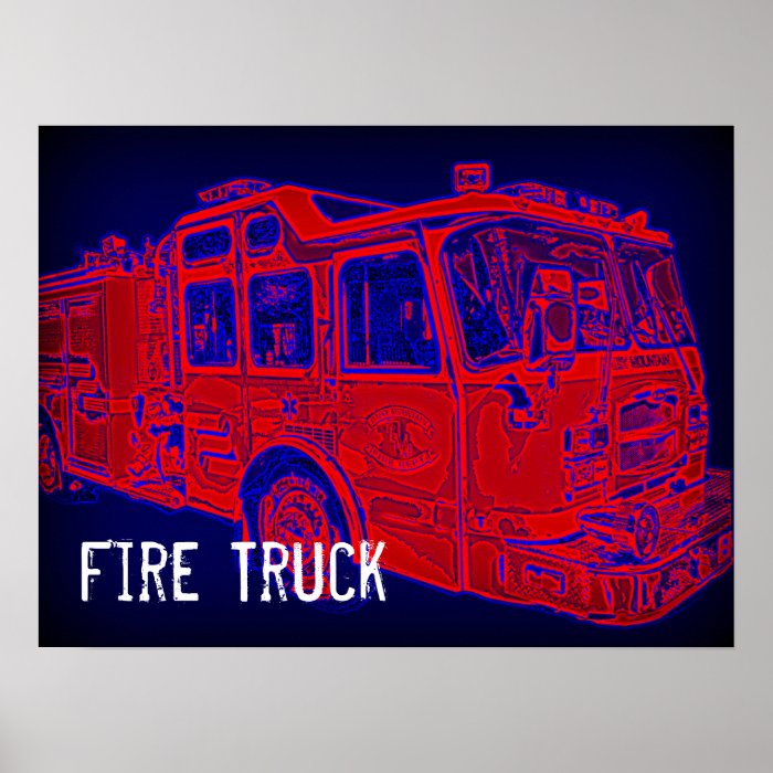 Fire Truck Red Blue Pop Art Poster