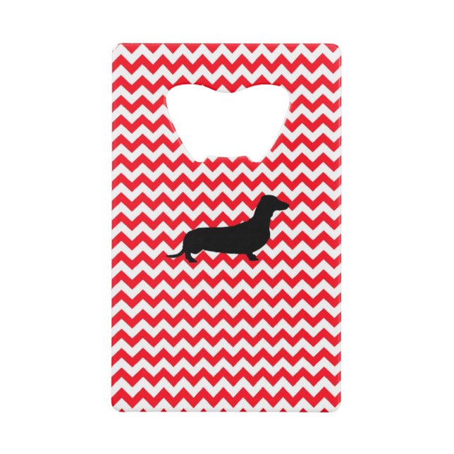 Fire Truck Red Chevron With Dachshund Credit Card Bottle Opener (Front)