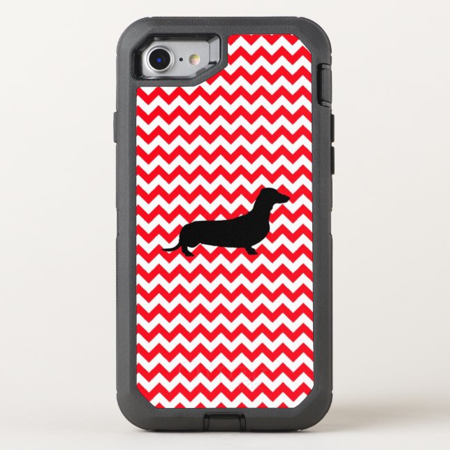 Fire Truck Red Chevron With Dachshund Otterbox iPhone Case (Back)