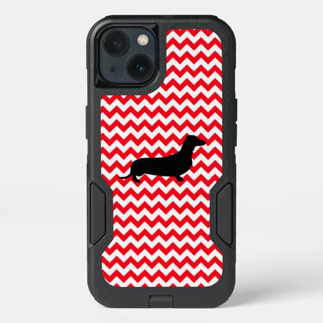 Fire Truck Red Chevron With Dachshund Otterbox iPhone Case (Back)