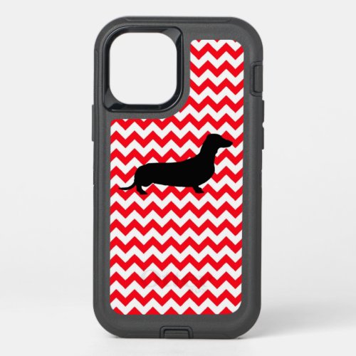 Fire Truck Red Chevron With Dachshund OtterBox Defender iPhone 12 Case