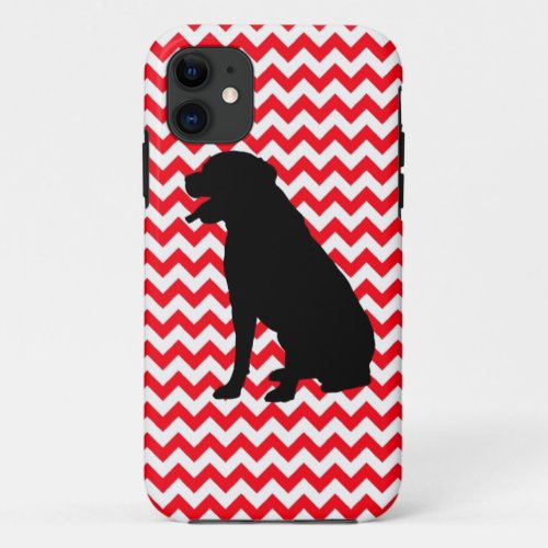 Fire Truck Red Chevron With Labrador Silhouette iPhone 11 Case