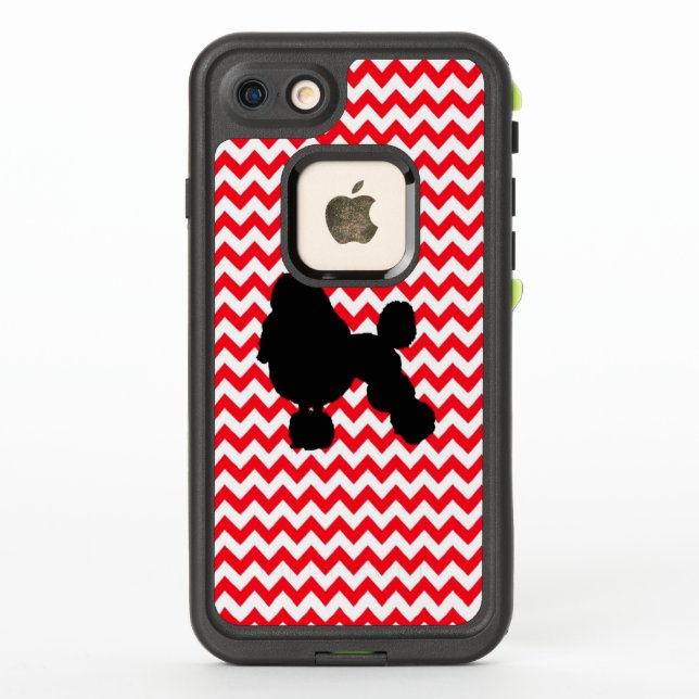 Fire Truck Red Chevron With Poodle Silhouette LifeProof iPhone Case (Back)