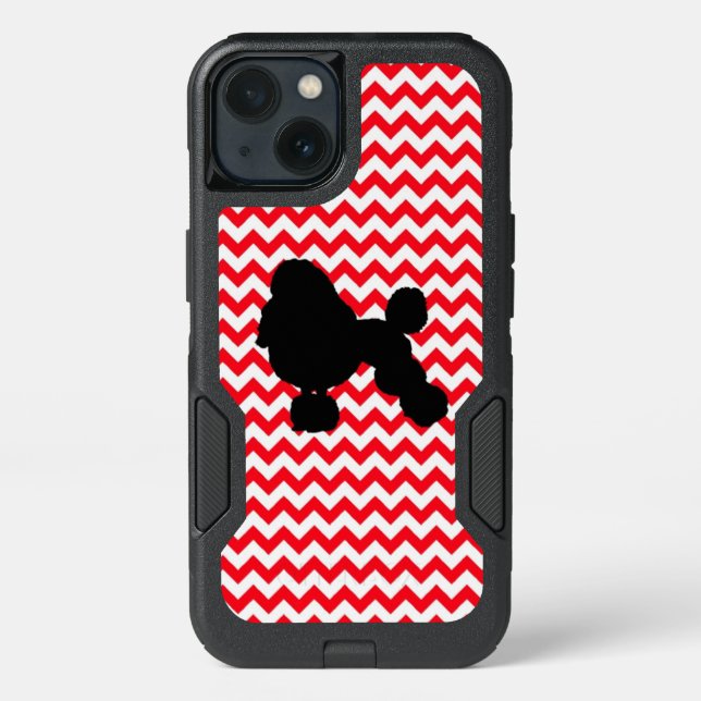 Fire Truck Red Chevron With Poodle Silhouette Otterbox iPhone Case (Back)