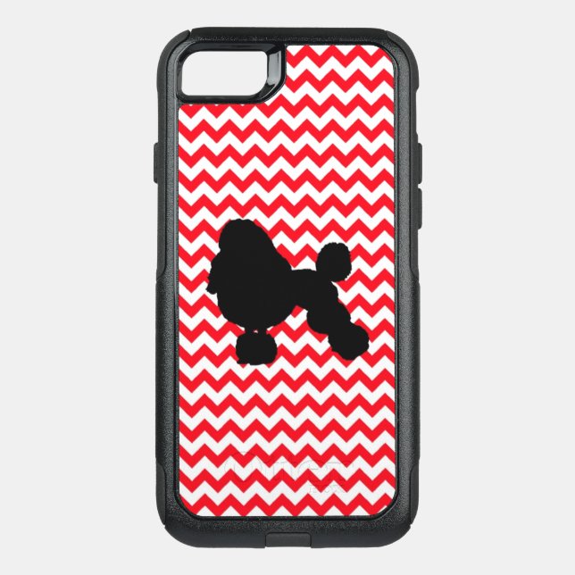 Fire Truck Red Chevron With Poodle Silhouette Otterbox iPhone Case (Back)