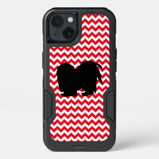 Fire Truck Red Chevron With Shih Tzu Silhouette Otterbox iPhone Case (Back)